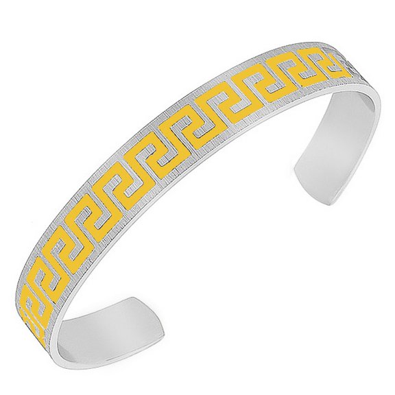 EDFORCE Stainless Steel Two-Tone Greek Key Men's Open End Bracelet