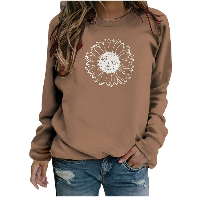 PENGXIANG Sweat-Shirt à Col Rond pour Femmes à Manches Longues Casual Pulls Ample Sweat-Shirt Doux Automne Vêtements de Mode