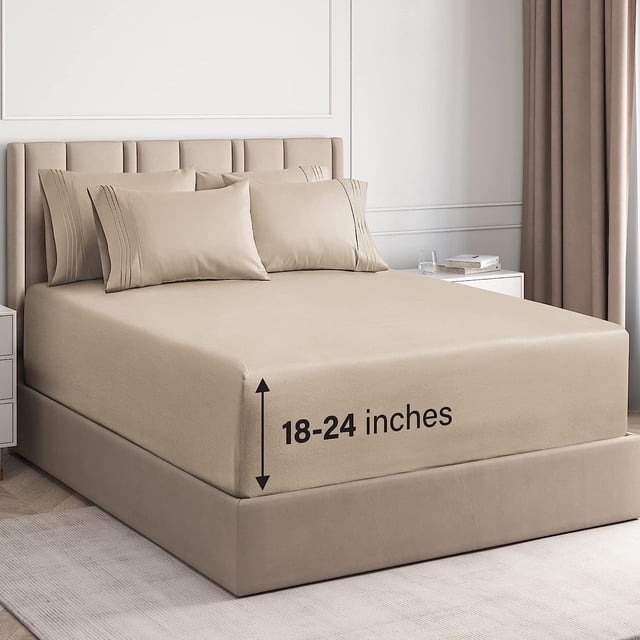 Juego de sábanas CGK Unlimited Extra Deep Queen Cream, 6 piezas