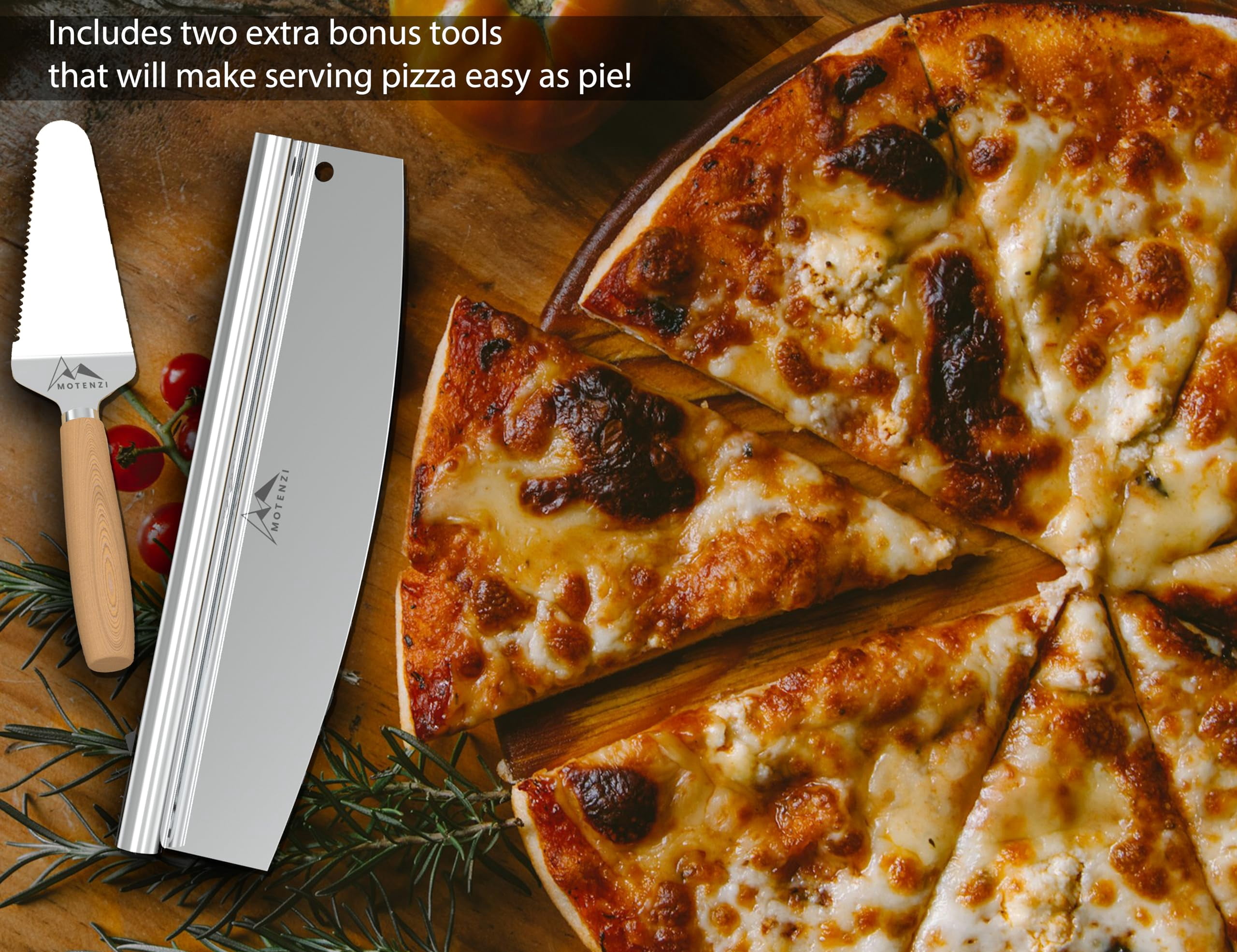 MOTENZI Bamboo Pizza Peel With Cutter and Server, Bamboo Pizza Board Wooden Pizza Paddle Spatula Oven Accessory for Baking Homemade Pizza, Wood Cutting Board for Cheese Bread Fruit Vegetables
