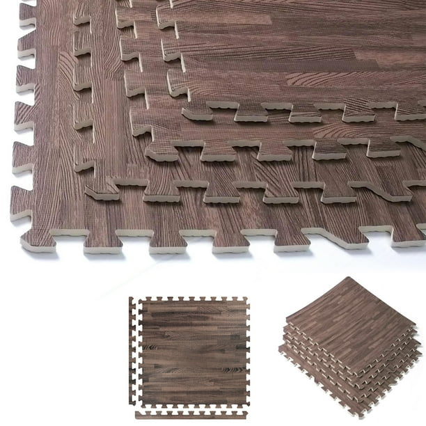 96 Sq Ft Dark Wood Grain Eva Mats Foam Interlocking Flooring Gym ...