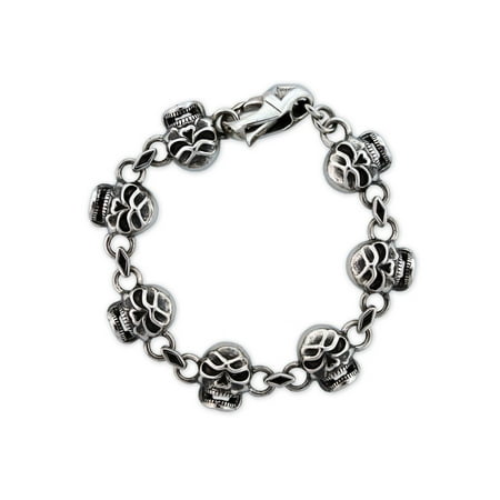 Men's Stainless Steel Skull Link Bracelet, 8