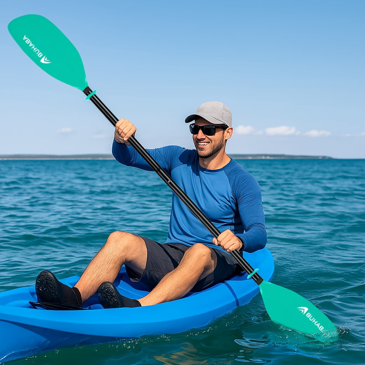 AbahubFit Kayak Paddle 86in/218cm (2-Piece), Lightweight&Floatable Aluminum Shaft for Kayaking Canoeing Boating