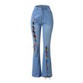 thumbnail image 5 of Denim Pantalones con botones para mujer, pantalones con microagujero, pantalones ajustados, pantalones de cintura alta para mujer (Dark Azul, S), 5 of 5