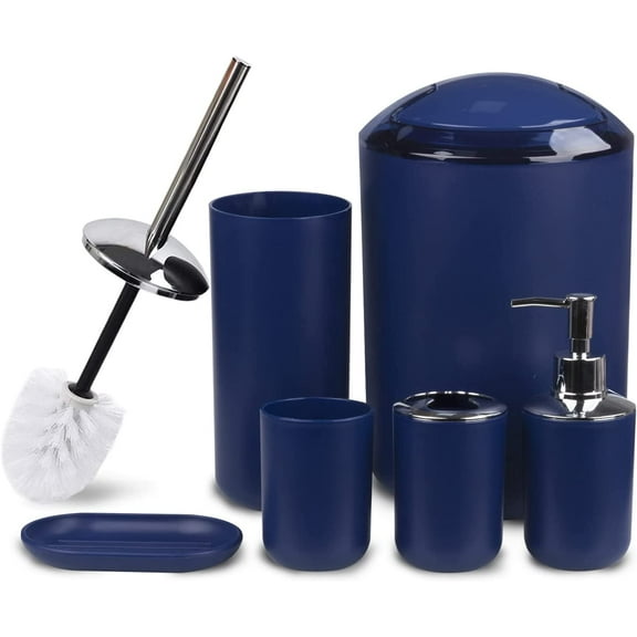 Bathroom Accessories Set 6 Piece Bath Ensemble Includes Soap Dispenser, Toothbrush Holder, Cup, Dish for Decorative Countertop and Housewarming Gift (Royal blue-6pcs)
