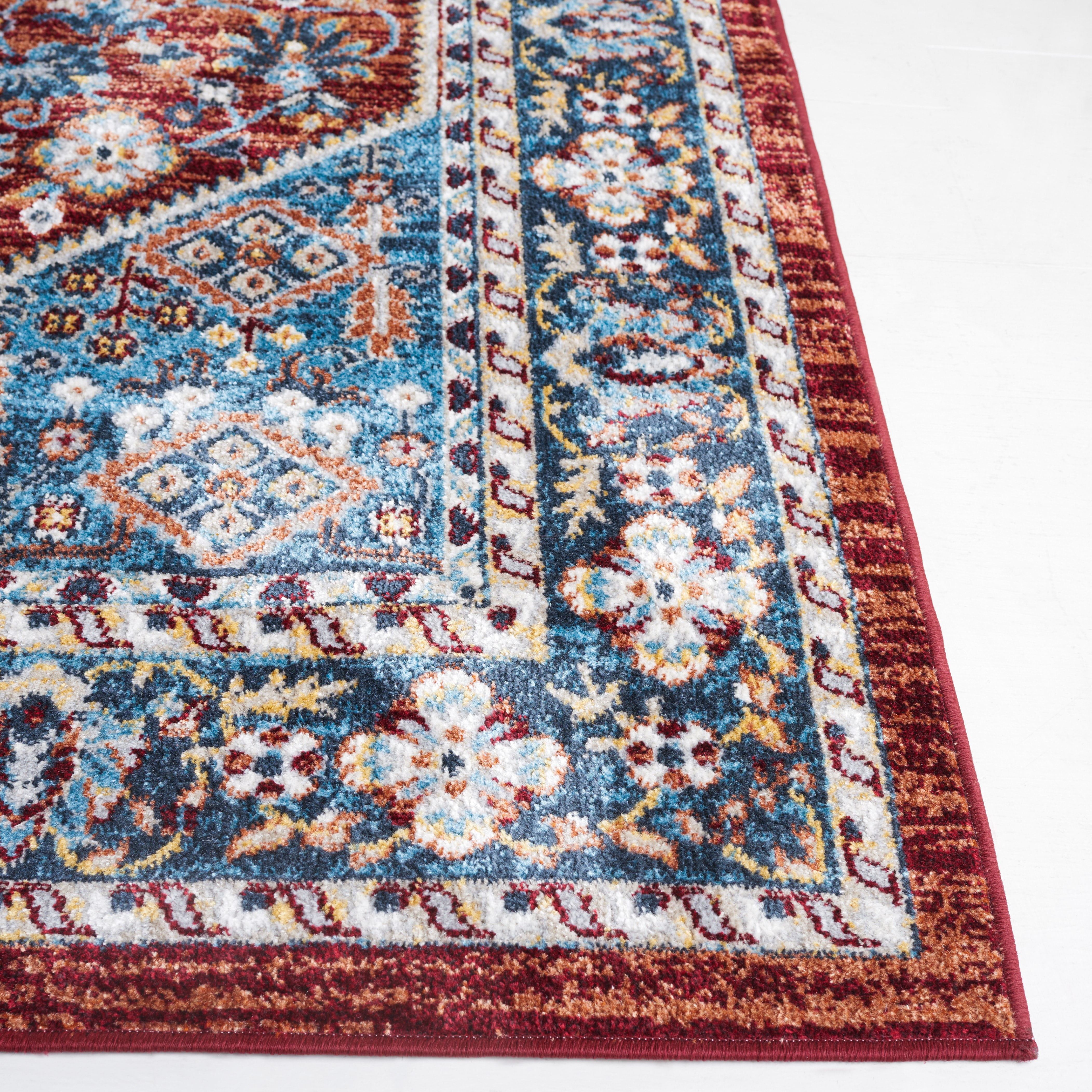 SAFAVIEH Bayside Keila Oriental Polyester Machine Washable Area Rug, Red/Blue, 6'7" x 6'7" Square