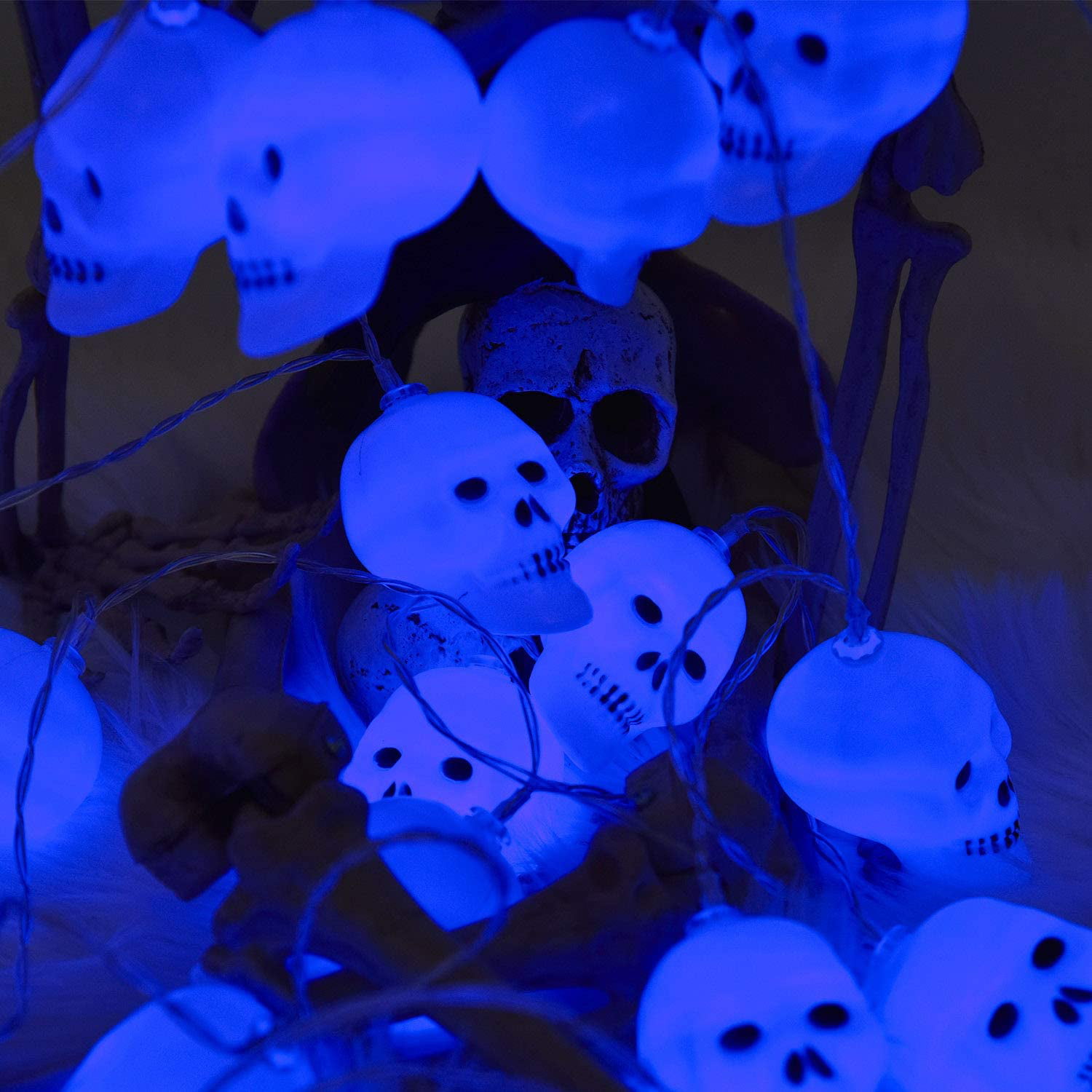 8 Skull Halloween String Lights With Sound~Party Decoration~Indoor Decor~5' 