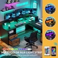 thumbnail image 6 of DWVO L Shaped Computer Desk with Power Outlet&LED Lights&File Drawer, 59 '' Corner Computer Table with Hutch& Storage Shelves, Gaming Desk Office Desk with Lift Top For Home Office, Black & Brown, 6 of 14