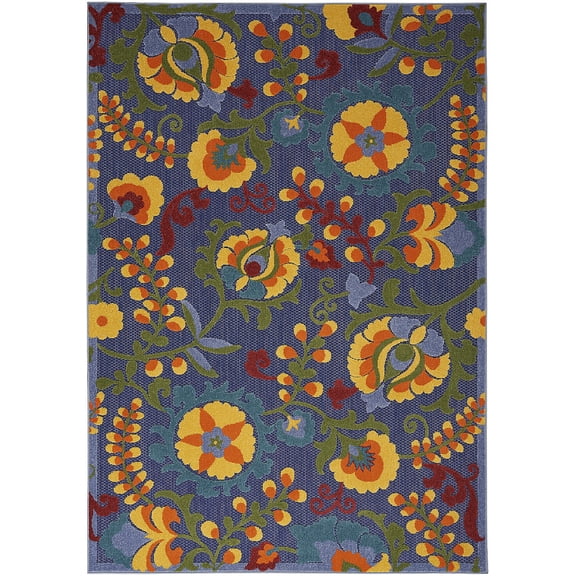 Nourison Aloha Indoor/Outdoor Navy Multicolor 3'6" x 5'6" Area Rug (4x6)