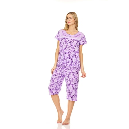 

5202C Womens Capri Set Sleepwear Pajamas Woman Sleep Nightshirt Purple XL