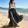 thumbnail image 4 of Boho Skirts for Women Summer Midi Length Loose Fit Plaid Long Flowy Elastic Waist A-Line Skirt Beach Vacation Black S(S), 4 of 6