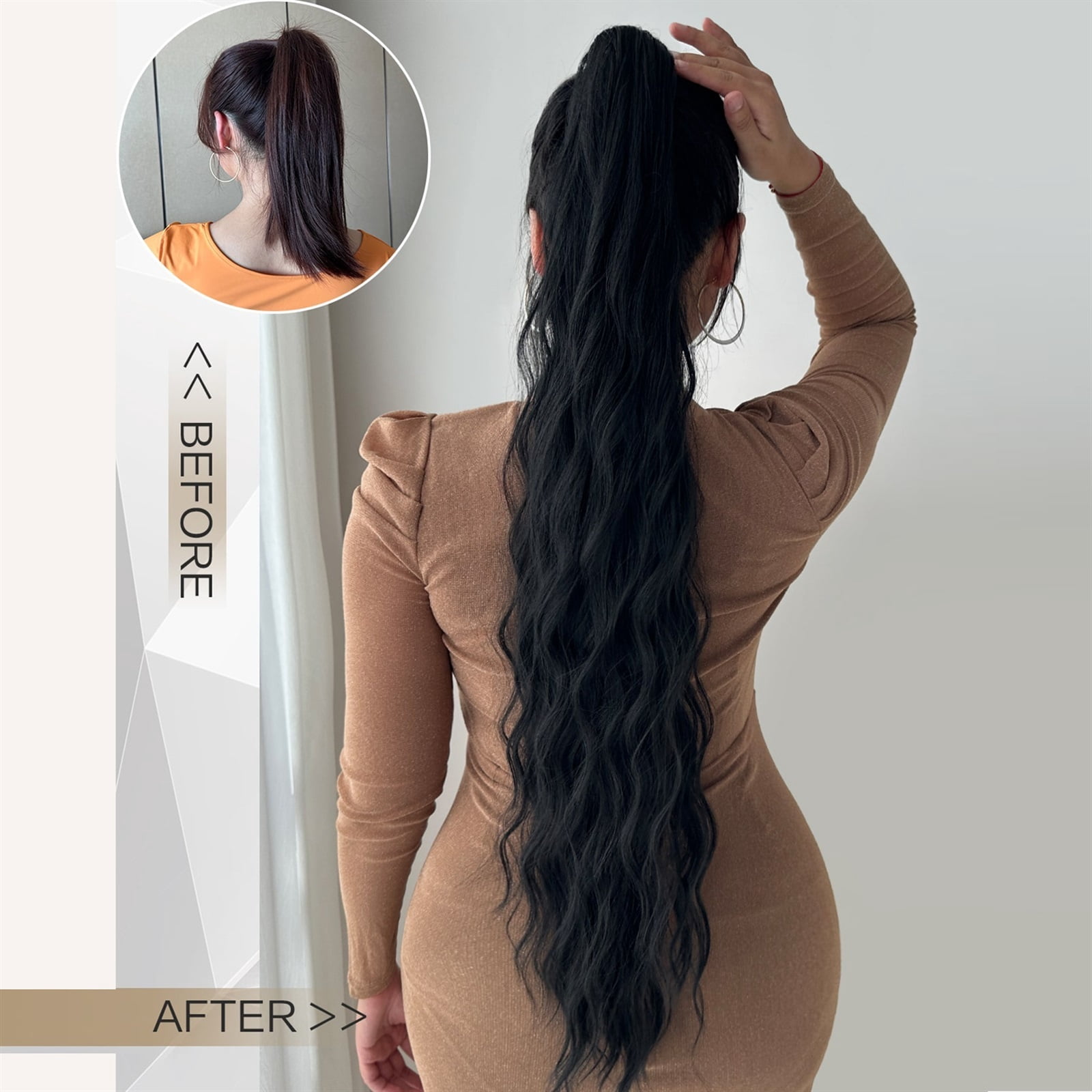 Extensions Soft Natural Multi-Color 32" Claw Ponytail Extension Curly Hair Water Wave Clip in Hair
