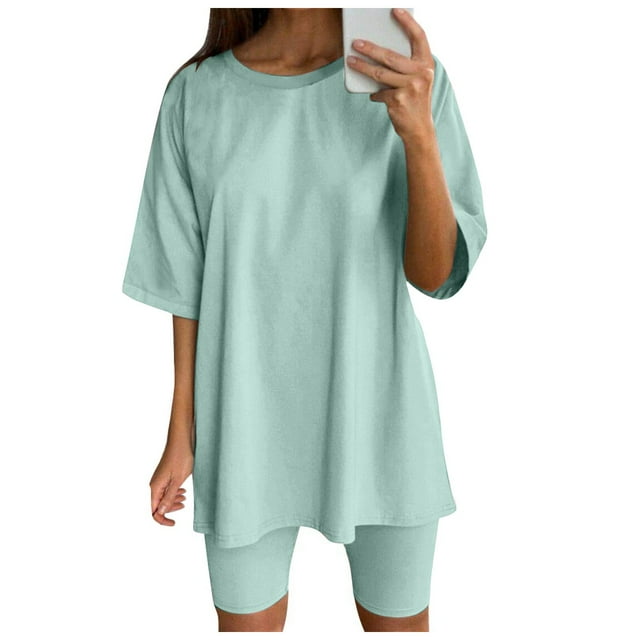 Conjunto deportivo de 2 piezas para mujer con top de manga corta y pantalón corto - Poliéster, transpirable, S-XXXL para yoga/running/actividades diarias
