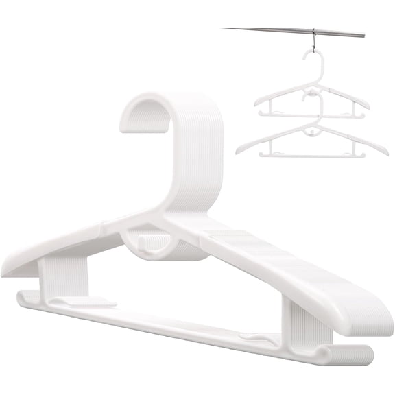 20 Pack Plastic Hangers 13-17’’ Thickened Adjustable Clothes Hanger White | Durable & Non-Slip Space Saving Wide Shoulder Coat Hanger for Shirts Jackets Outers Dresses Pants