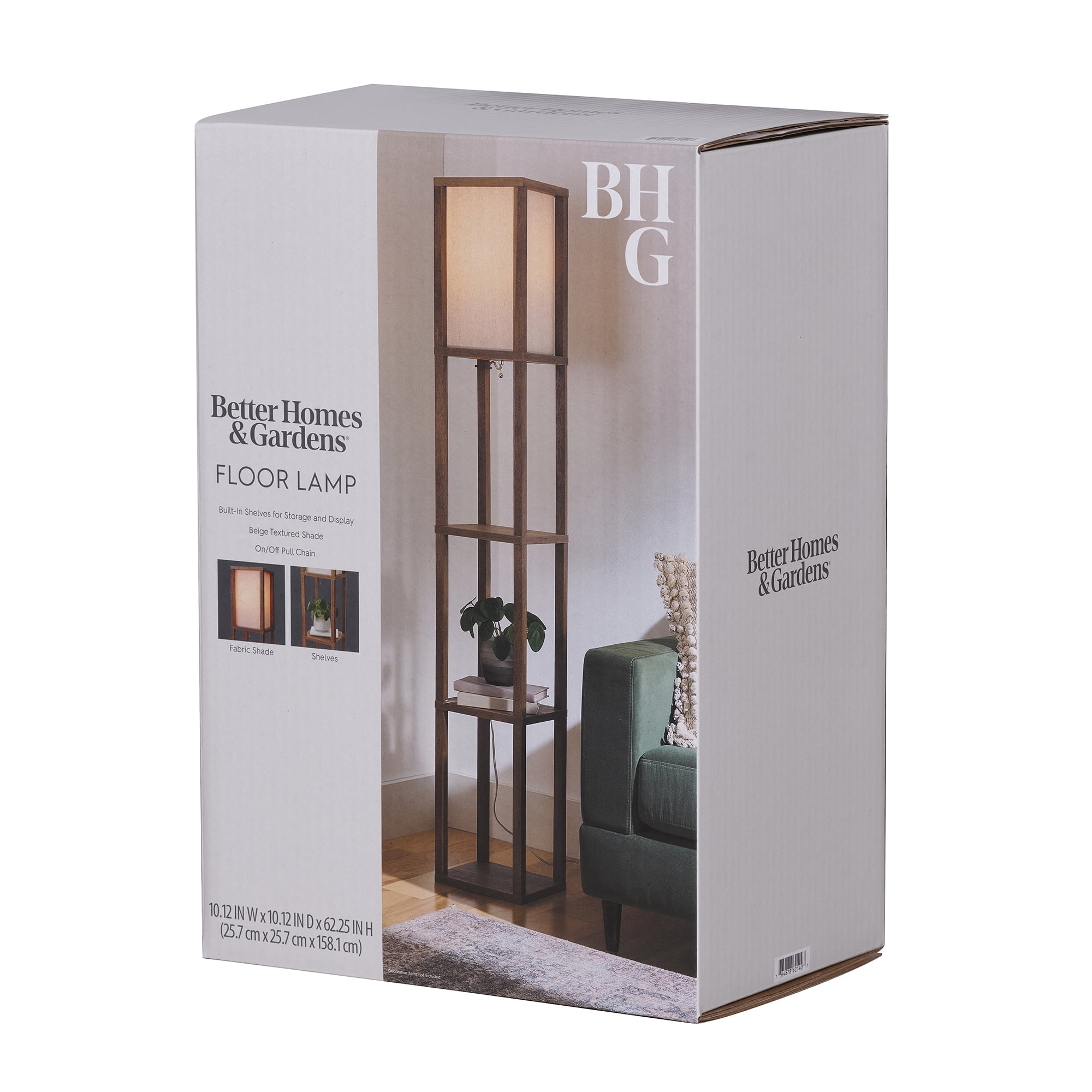 Better Homes & Gardens 62.25" Modern Pull Chain Weathered Floor Lamp with Natural Square Shade