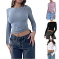 thumbnail image 5 of Besolor Going out Tops for Women Long Sleeve Slim Fitted Cute Tshirt Crewneck Stretch Comfy Top Tees, 5 of 7