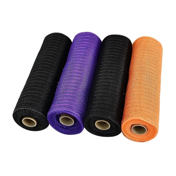 4 rollos de malla Robbin 10 pulgadas x 10 yardas naranja negro púrpura accesorio para coronas, guirnaldas, manualidades, fiestas