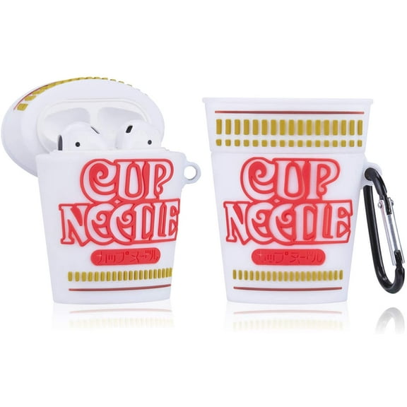 for Airpods 1/2 Cute Case, 3D Cartoon Food Ramen Fashion Soft Silicone Airpod Shockproof Skin Funny Fun Cool Design Accessories Cover Air pods Cases for Kids Teens Girls Boys (Cup Noodle)