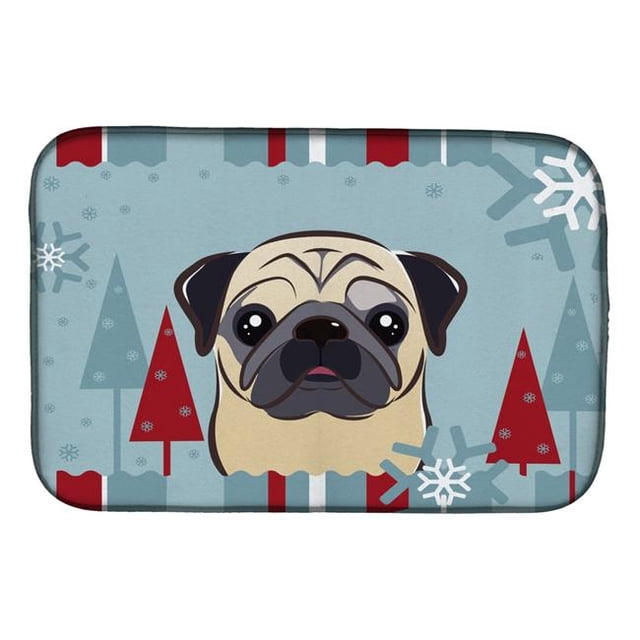 Carolines Treasures BB1758DDM Winter Holiday Fawn Pug Dish Drying Mat