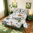 thumbnail image 2 of meiyoeat Cartoon Dinosaur Bed Sheets for Girls Boys, Jungle Wildlife Full Size Sheets, White Green, 4pcs, 1 Flat Sheet, 1 Fitted Sheet and 2 Pillowcases, 2 of 5