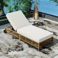 thumbnail image 2 of Harper & Bright Designs Rattan Outdoor Lounge Chaise with Wheels, Patio Recliner with 5 Position Adjustable Backrest and Removable Cushions, All Weather Pool Lounge for Garden, Natural+Beige, 2 of 17