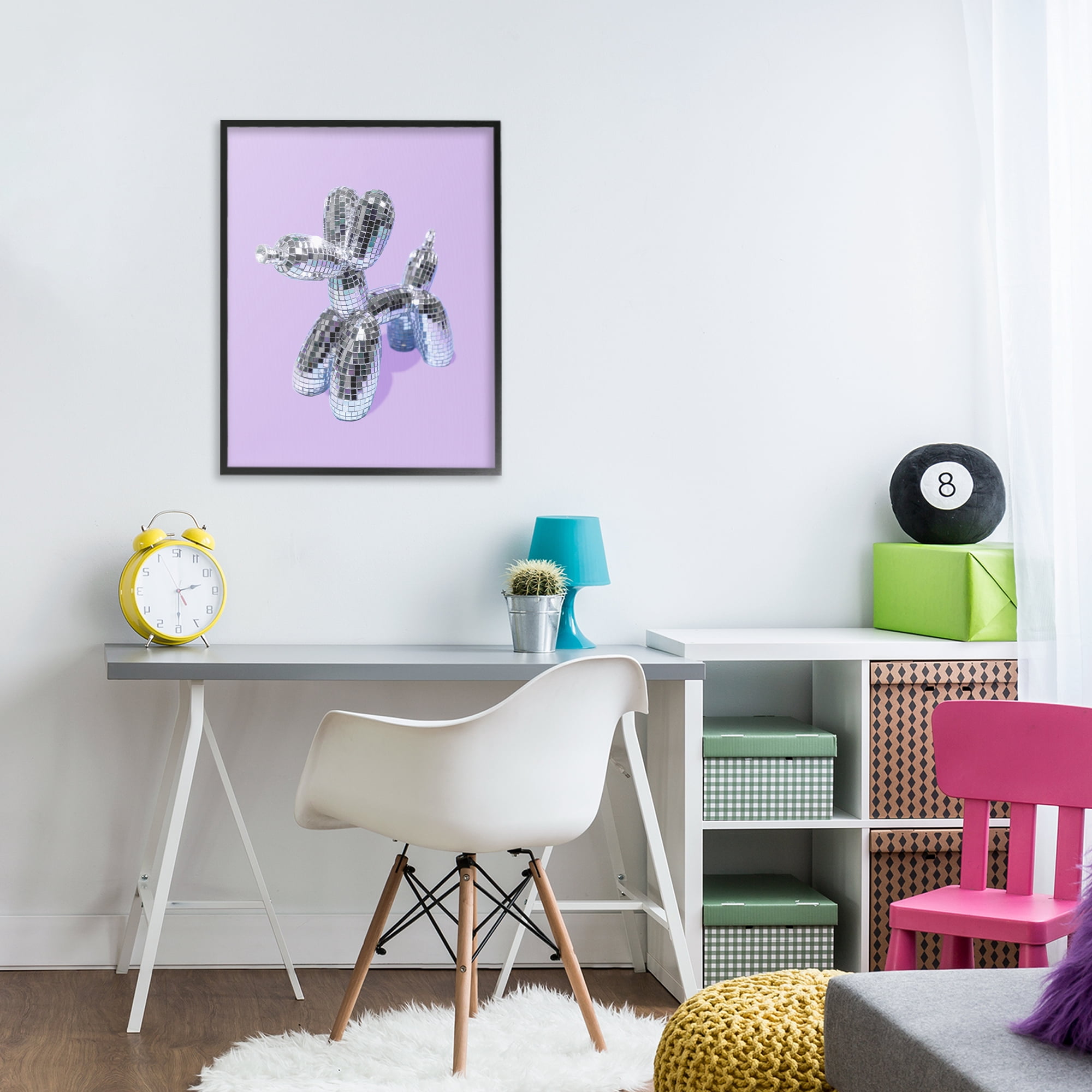 Stupell Industries Disco Balloon Animal on Lilac Black Framed Giclee Art, design by LISH Creative