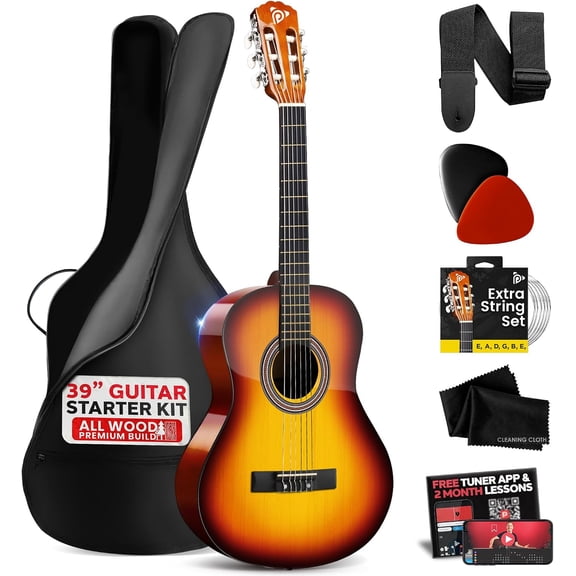 39" 6-String Classic Guitar with Digital Tuner and Accessory Kit (Brown)