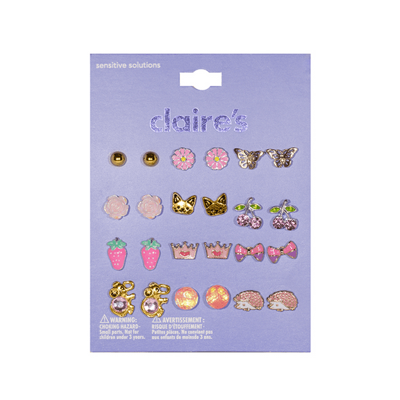 Claire's Girls Gold and Pink Spring Stud Earrings Set, Metal Alloy, 12 Pairs Teen