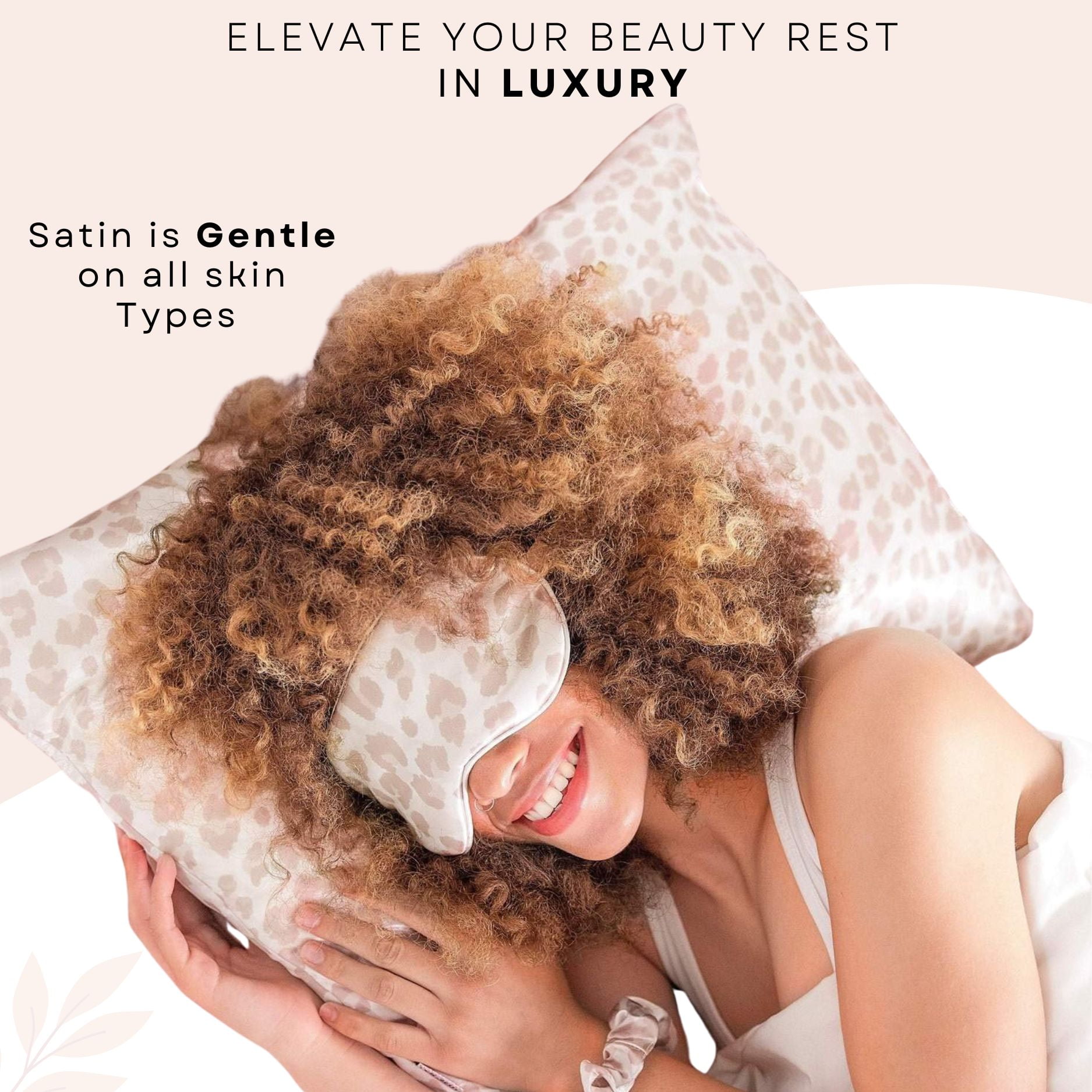 Kitsch 100% Satin Sleep Set - 1 Pillowcase, 1 Eye Mask and 1 Volume Scrunchie for Adult (Leopard)