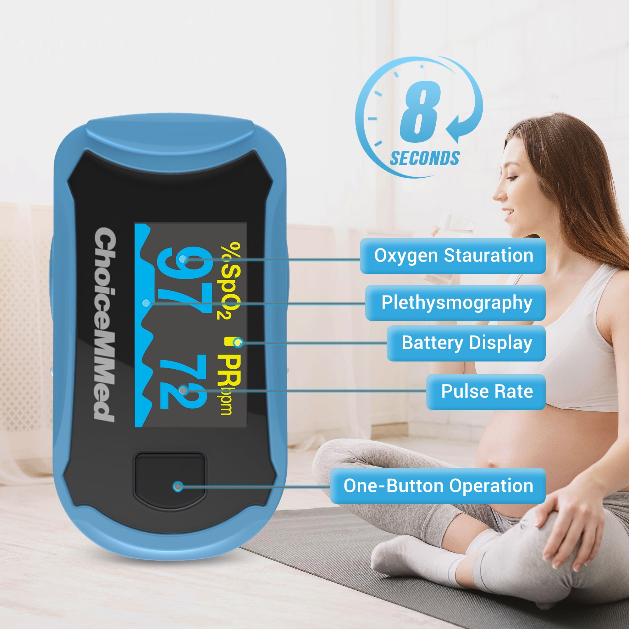 ChoiceMMed C29 Pulse Oximeter - Fingertip Pulse Oximeter Blood Oxygen Saturation Monitor - Large OLED Screen SPO2 Monitor with Lanyard and Carrying Case