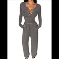 thumbnail image 1 of Conjuntos de Dos Piezas de Otoño para Mujer, Camiseta de Larga con Cuello en V y Pantalones Anchos, Conjuntos de Chándal Informal. Gris Oscuro M, 1 of 6
