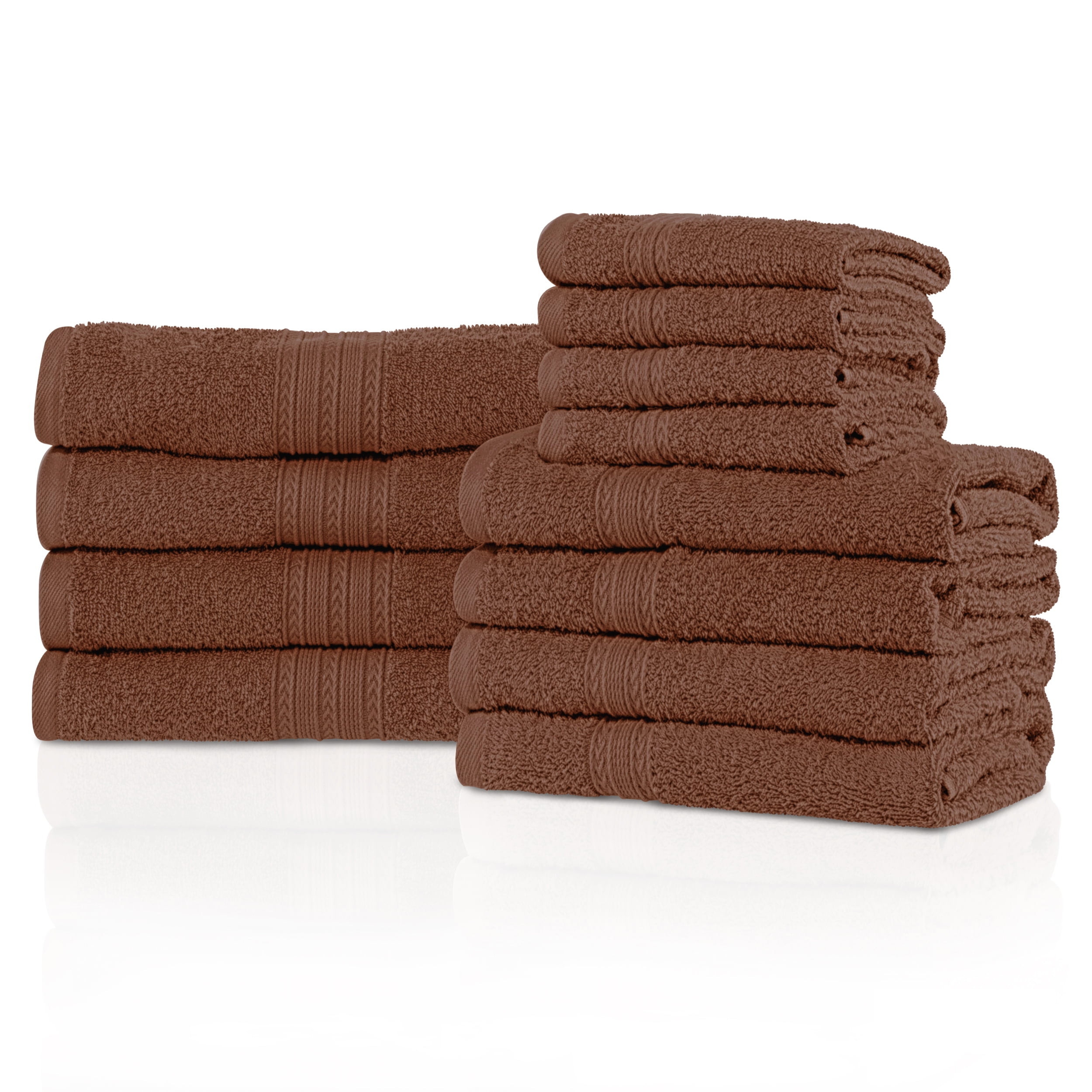 Handmade 3-piece Dark Brown Bath Towel Set Trimmed With Dark Brown