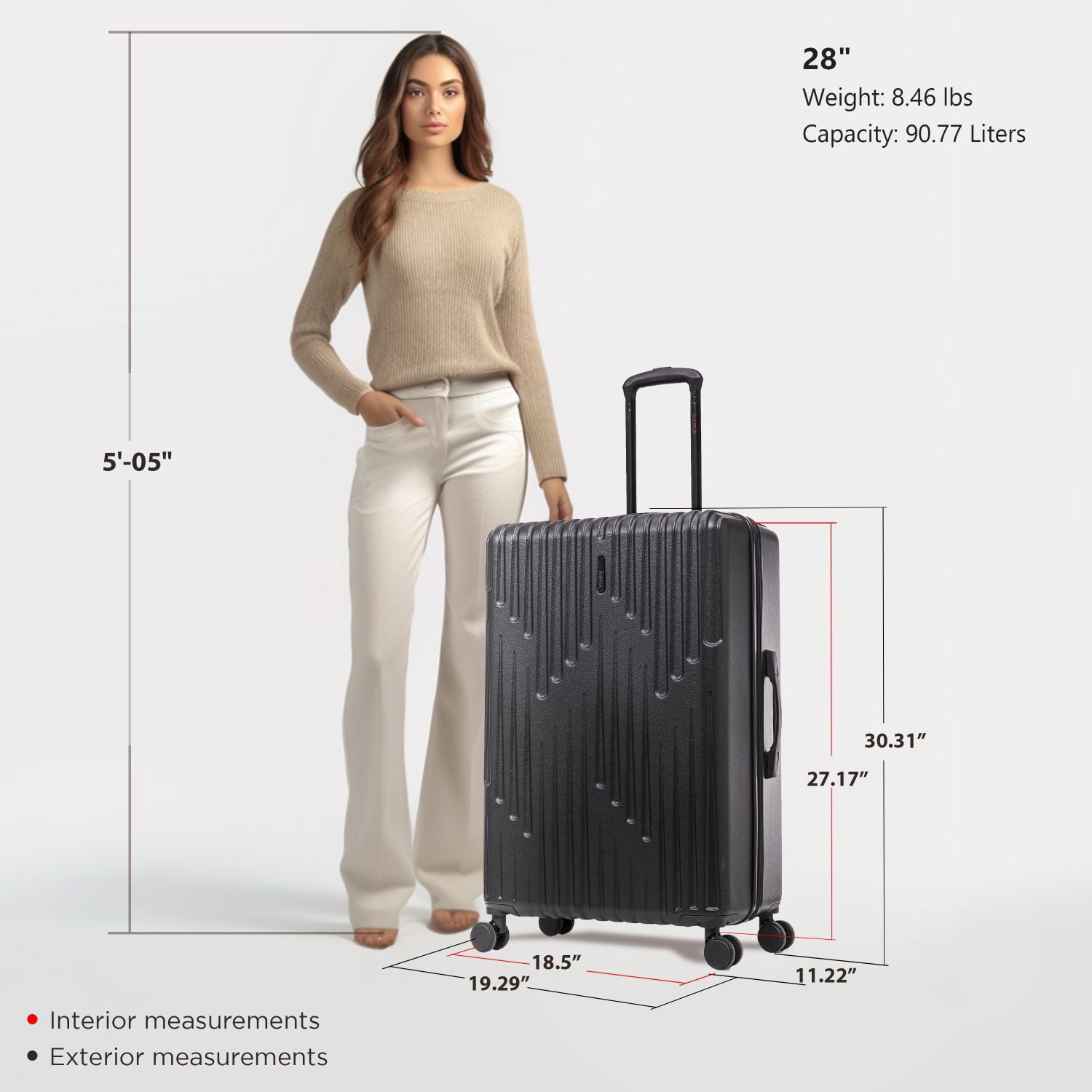 InUSA DRIP 28" Hardside Lightweight Checked Luggage with Spinner Wheels, Handle and Trolley, Black