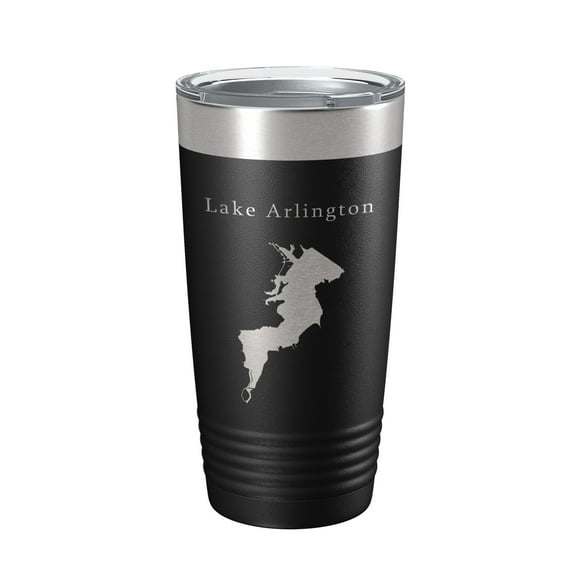 Lake Arlington Map Tumbler Travel Mug Insulated Laser Engraved Coffee Cup Texas 20 oz Black