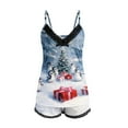 thumbnail image 3 of JIANJIA Womens Pajama Sets Christmas Santa Print Sexy Casual V Neck Spaghetti Strap Camisole With Shorts Sleepwear Homewear, 3 of 4
