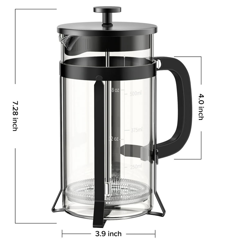 QUQIYSO French Press Coffee Maker, 21 Ounce, 304 Stainless Steel French  Press with 4 Filter, Borosilicate Glass Coffee Press, 100% BPA Free, Heat  Resistant Durable, Black 