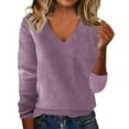 thumbnail image 2 of Clearance! Yajing Women's Pullover Sweaters Loose Ladies Sweater Spring and Autumn One Word Shoulder Exposed Shoulder Hood Jacket Sweater Pullover Sweaters for Women Purple S, 2 of 4