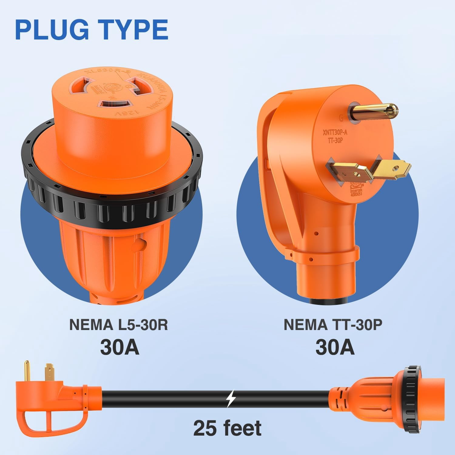Nilight 30 Amp 25FT RV Locking Extension Cord 125V Heavy Duty 10 Gauge Pure Copper STW Wire ETL Listed 3 Prong TT-30P L5-30R 30F/30M Weatherproof Cord Suit for RV Camper Trailer