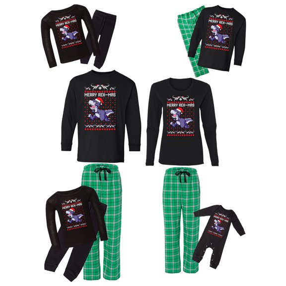 Awkward Styles Family Christmas Pajamas Set Green Merry Rexmas Matching Sleepwear
