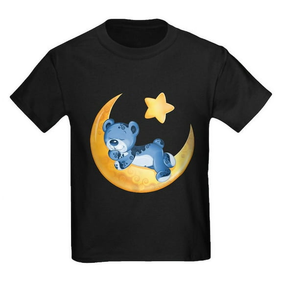 CafePress - Blue Sleepy Teddy On Moon Kids T Shirt - Dark T-Shirt Kids XS-XL