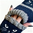 thumbnail image 3 of Women’s Knitted Fingerless Gloves with Cute Cat Embroidery - Cat Embroidery Splicing Knitted Gloves, Warm Glove(1Pair, Blue), 3 of 6