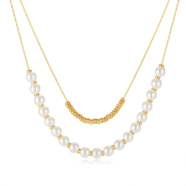 Xiao Hua Collar con colgante hecho a mano, apto tanto para hombres como para mujeres, collar de perlas de doble capa de acero inoxidable (dorado).
