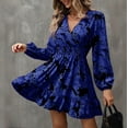thumbnail image 2 of MORTTIC - Women's Floral Print Lantern Sleeve Dress - A-Line V-Neck Ruched Waist Midi Dress, Loose Fit Casual & Formal Dress with Gathered Detail, 2 of 6