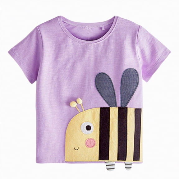 mgoYE Girl Tshirt Size 7-8 Toddler Girls T-Shirt Short Sleeve Shirt Bee-Print Cute Summer Tops Tees Dinosaur Graphic(Purple,3-4 Years)