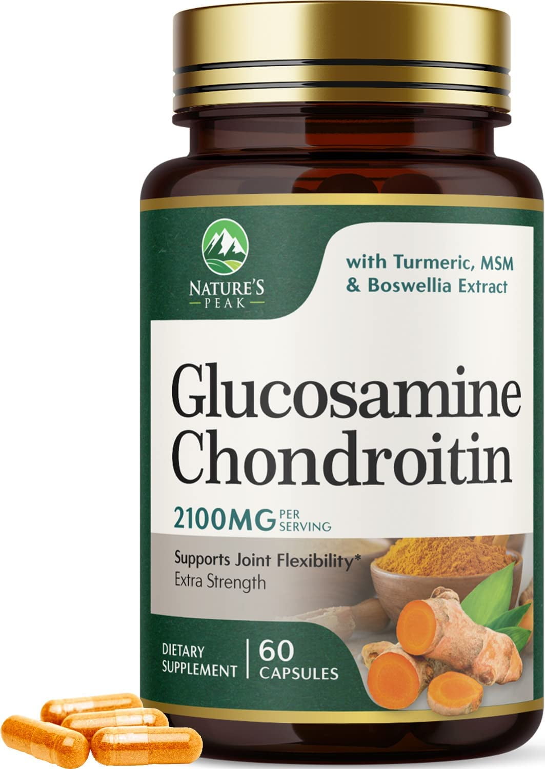 Glucosamine with Chondroitin Turmeric MSM, Triple Strength 2100mg, for Hip, Knee, Joint & Back