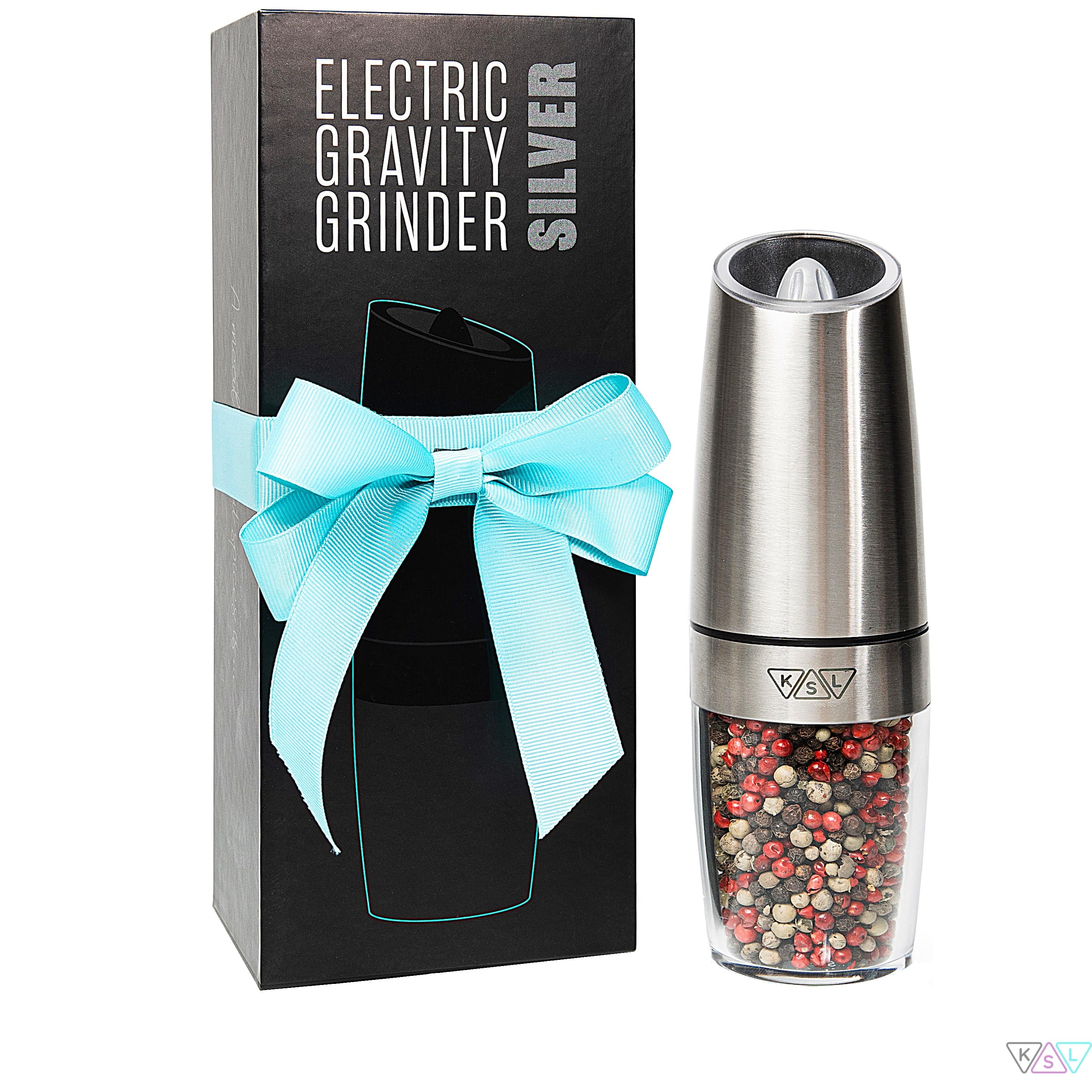 KSL Gravity Electric Salt and Pepper Grinder (Silver) Battery