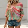 thumbnail image 2 of DHFJKG Tshirts Shirts For Women Boho Top Rainbow Print 3/4 Sleeve V Neck Loose Fit Graphic Tees Retro Bohemian Comfy Tops, 2 of 6