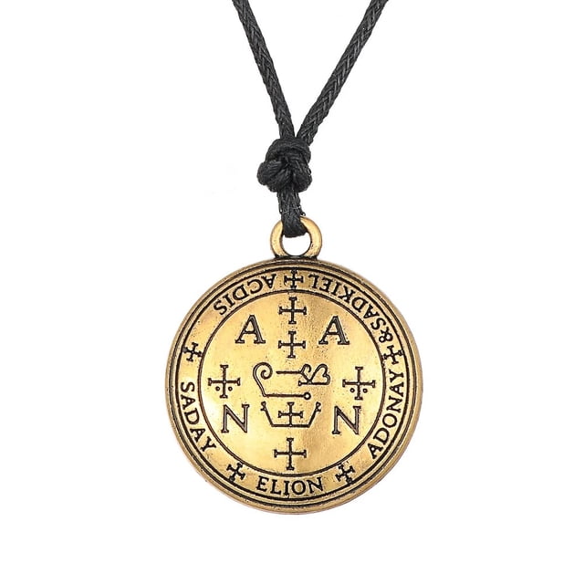 Collar de amuleto de la buena suerte de Talismán de protección, sello de riqueza de acero inoxidable de solomon, cadena de cuerda de cera de ajuste, regalo de joyería