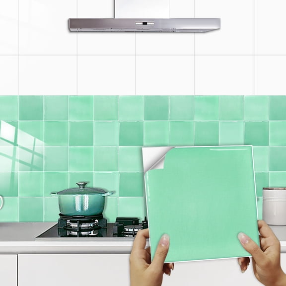 10 Pcs Tile Decals Green Tiles Wall Stickers Vinyl Peel and Stick Self-Adhesive Removable Decal for Kitchen Bathroom Decor 6x6Inch