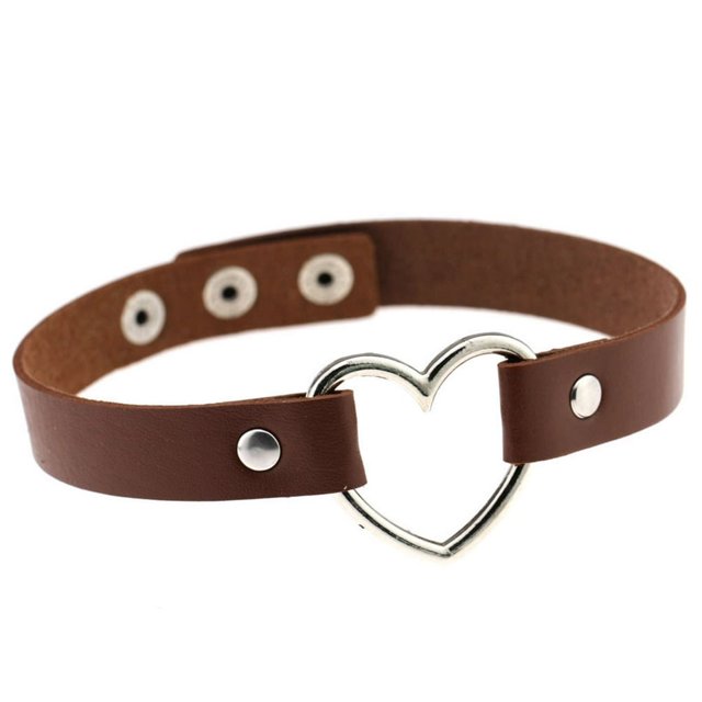 HAOAN Collier Ras du Cou en Cuir en Forme de Cœur Rivet Gothique Punk Multicolore pour Femmes et Hommes Accessoires Collier Cercle Noir